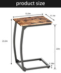 Set Of 2 C Shaped End Tables For Couch With Curved Legs Space Saving Under Sofa Side Tables Slide Under Sofa Or Bed TV Tray Table For Living Room And Bedroom Rustic Brown Finish Adjustable Feet shown with dimensions