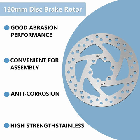 160mm Stainless Steel Disc Brake Rotor For Mountain Bikes And Electric Scooters with labeled features.
