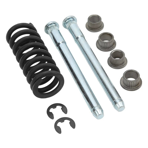 Door Hinge Pin Bushing Kit Direct Fit With Spring For Jimmy Sonoma S10 Metal Replacement Hinge Pins 0.380 X 4.17 In For Front And Rear Doors Restores Alignment And Smooth Opening, kit parts laid out