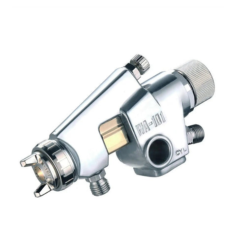 Pro Grade Stainless Steel Pressure Feed Sand Blaster And Paint Spray Gun With Precision Fine Tuning Control for smooth coating flow close-up.