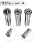 R8 Collet Set 29-Piece 1/32 Inch to 1 Inch Mill Collets Kit in Steel for Mill Machine with Chuck Holder, three collets shown