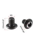 Top Shelf Black Oxide M3 X 4mm Metric Hex Socket Button Head Screws 100 Piece Grade 109 Alloy Steel Hardware Kit shown with measurements.