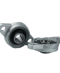 Heavy Duty Zinc Alloy Pillow Block Ball Bearing Self Aligning Industrial Support With Precision Machined Housing And Slick Corrosion Resistant Operation Built Tough For Your Daily Grind, showcasing two gray zinc alloy bearings.