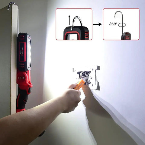 Cordless LED Work Light 2500 Lumens With Three Heads 2 Modes Milwaukee 18V Compatible in use for wall wiring inspection