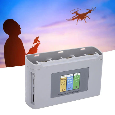 Three Slot Drone Charging Hub With Digital Display ABS Shockproof Build And Fast 5V 8A Output Simultaneous Three Battery Charging