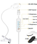 Lit Desk Clamp Lamp With LED Ring Light Featuring 3 Color Temperatures And 10 Brightness Levels Each For A Total Of 30 Modes, 360 Degree Gooseneck, Eye Caring Light With USB and control features.