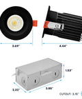 3 Inch Led Canless Recessed Downlights 6 Pack Regressed Spotlights Slick Black Trim dimensions and features with cutout size.
