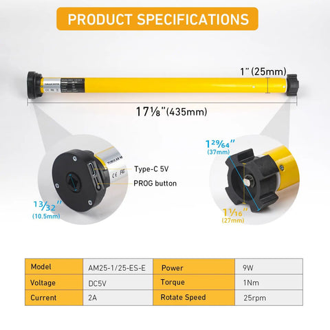 Product specifications of solar powered battery motor kit with measurements and technical details visible.