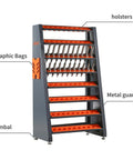 Front view of Beefy Heavy Duty Tool Holder Rack For Machining Shops And Garages With Eight Row CAT40 Organizer And Parts Box
