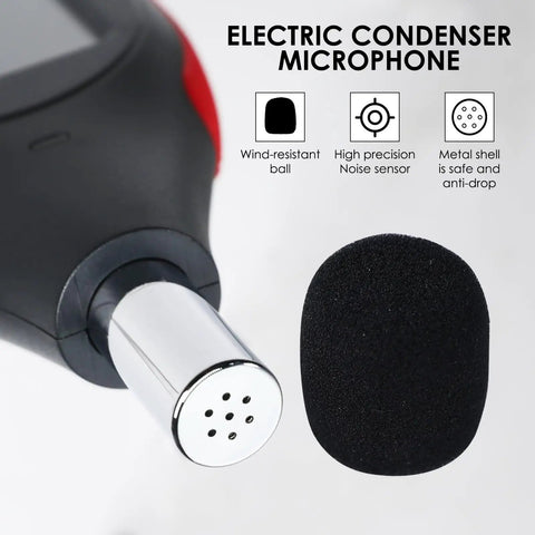 Digital Sound Level Meter With Recording And USB Rechargeable Power, 30 To 130 dB Range, 31,000 Data Logs, Three Color Alarm Lights, PC Data Export For Windows, Easy Setup For Home, Classrooms, Offices, And Industrial Environments, black handheld meter with windscreen