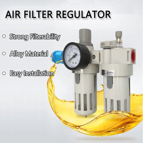 Half Inch NPT Air Compressor Filter Regulator Lubricator Combo With Gauge showcasing strong filterability and easy installation.