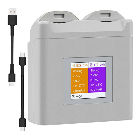 Portable Dual Bay Drone Battery Charger With Color Screen Display Ultra Fast Charge Easy Readouts For Charge Levels And Current Compact ABS