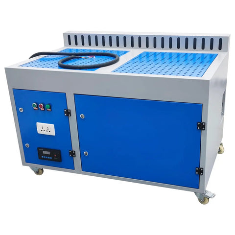 Heavy Duty Metalworking Downdraft Table Dust Collector With Side Suction For Shop Fine Dust Capture And Multi Stage Filtration, blue and silver