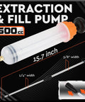 HORUSDY 500cc fluid extractor syringe for automotive oil transfer; transparent barrel with orange cap (front view)