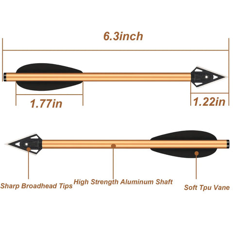 Aluminum Crossbow Bolts For Pistol Crossbows 6.3 Inch Shafts With Sharp Broadhead Tips, 50-80 Lb Beast Mode Performance