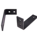 Metal hardware brackets for Barn Style Bypass Sliding Doors With Frosted Glass And Solid Wood, 56x96 Inches, Black Finish, Classic Look, Hardware Included. 