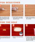 Instructions for using Wood Scratch Repair Kit With 18 Color Wood Filler Paste for fixing scratches and holes in wood surfaces.