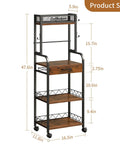 Top Shelf Five Tier Coffee Station Cart With Slick Rolling Wheels And Ample Cabinet Space Plus Sturdy Mounts For Single Serve Packs And Spacious Racks Built For Your Daily Grind Home Bar Display Or Cozy Kitchen Area, showing size dimensions.