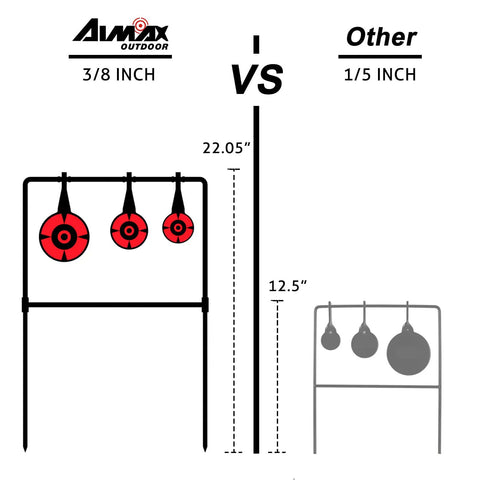 Comparison of heavy duty auto reset spinner target for centerfire handguns up to 44 magnum, featuring 3/8 inch steel thickness.