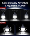 Diagram of Go To All Night Camping Lantern Dimmable 8800mAh LED Light With Five Modes showing lighting options
