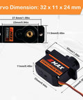 ES08MA II 12g Mini Metal Geared Analog Servo For RC Cars And Helicopters Pack Of 4 with size dimensions labeled