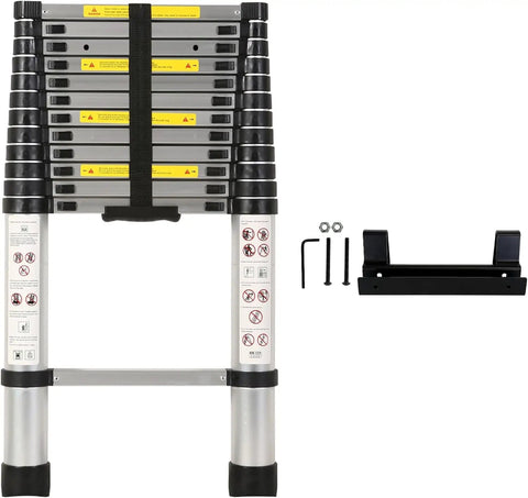 Telescoping Aluminum Ladder 14.5 Feet For RVs And Campers Compatible With Lippert On The Go Units Lightweight Collapsible Extension Ladder With Stabilizers For Roof Access And Outdoor Maintenance, folded with stabilizers