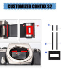 Pre Cut Self Adhesive Light Seal Foam Repair Kit For Vintage Film Cameras shown on customized Contax S2 with labeled foam parts.