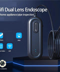 Pro Grade Dual Lens Wireless Endoscope For Engine Bay And Pipe Inspections, showing device with features like dual lens and waterproof build.