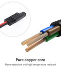 Five Piece SAE Battery Connectors With Beefy 14 Gauge Wire Harness 2 Pin Quick Disconnect Plug 12V Rig Wiring Adapter showing copper core and connector.