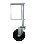 8735 Hard Rubber Spring Gate Caster With Universal Mount 5 Inch Wheel Automatic Height Adjustment For Uneven Ground 220 Lb Load Capacity Black