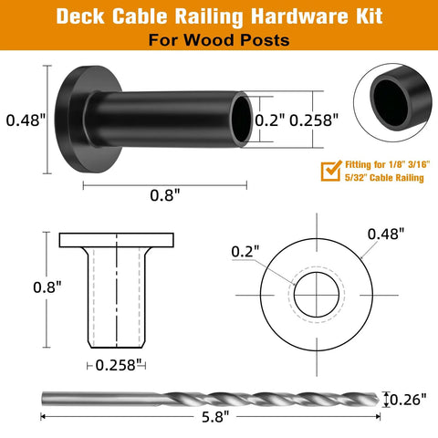 Durable Built To Last Cable Railing Protector Sleeves 50 Pack T316 Marine Grade Stainless Steel For Wood Posts diagram