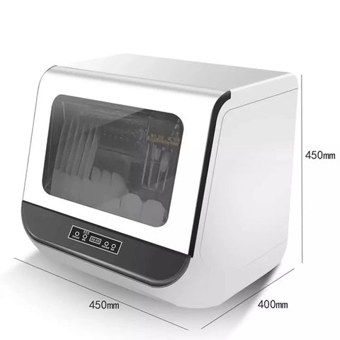 No Fuss Countertop Portable Dishwasher With Five Smart Wash Cycles And Turbo High Temp Sanitizing Featuring 360 Spin Spray, shown in a side view.