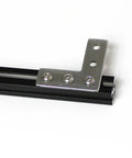 Corner bracket attached with 25 Piece T Slot Nut And Bolt Kit For 10X10Mm Extrusions on black aluminum profile