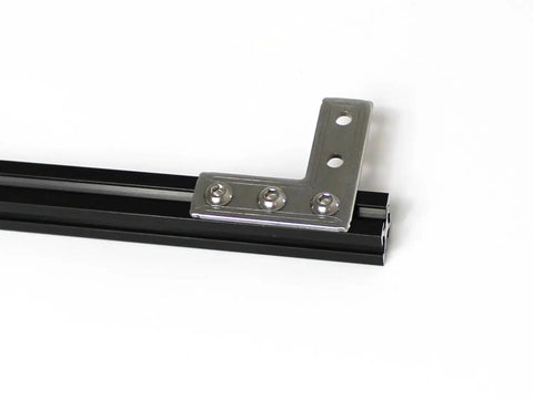 Corner bracket attached with 25 Piece T Slot Nut And Bolt Kit For 10X10Mm Extrusions on black aluminum profile