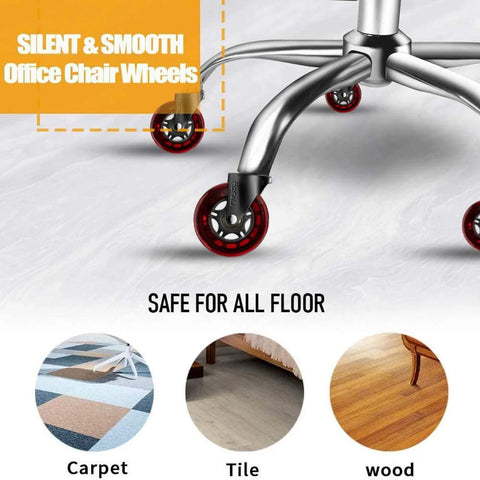 Office Chair Casters Set Of 5 3 Inch Rubber Wheels 11x22mm With Soft Polyurethane Shell Safe On All Floors Including Hardwood And Carpet Smooth Silent Rolling Red Replacement Caster Wheels installed on chair