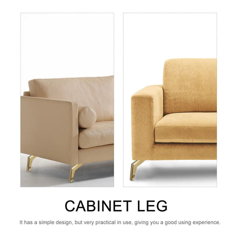 Heavy Duty Iron Furniture Support Legs For Sofa And TV Cabinet With High Load Capacity Sturdy Metal Bed Feet shown with tan sofas
