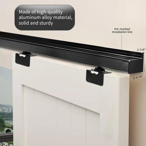 Installed Interior Box Rail Sliding Door Hardware Kit for Wood Doors Wall Mount Aluminum Alloy Track System with Black Finish