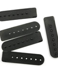 Snapback Strap Set For Hats, 12 Pairs Black PVC Plastic Replacement Buckle Straps With 7 Holes, laid out flat