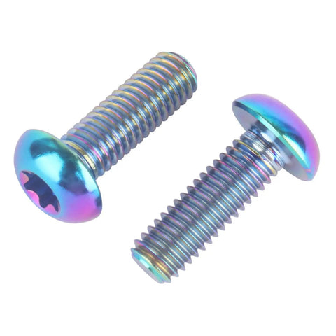 Bulletproof Grade Five Titanium Water Bottle Cage Bolts And Bicycle Rotor Screws Kit Paired With Torx M5 Hardware, rainbow screws.