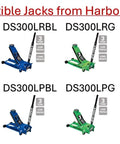 Image showing eight Harbor Freight jacks compatible with the Replacement Saddle Pad For Daytona Low Profile 3 Ton Jack Long Reach Not Superduty Green Color Durable Jack Pad Upgrade For Safer Lifts And Better Load Distribution.