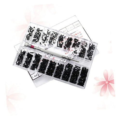 Kickass Miniature Screw Set Countersunk Flat Head Screws In Slick Storage Case for eyeglass and watch repair tasks.