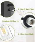 Detailed view of Modern Wall Sconces Set Of Two For Bathroom Vanity Killer Matte Black Finish With Clear Glass Shades showing E26 base and sturdy back plate.