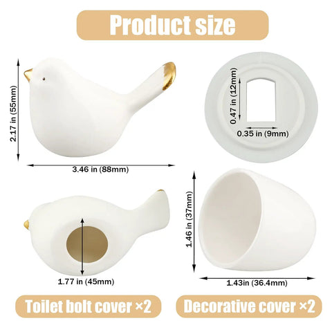 Sleek Ceramic Bird Toilet Bolt Covers Straight Up Upgrade Your Bathroom Vibe With Dope Rust Proof Screw Cap Decor For Bottom Toilet Base And Floor Hardware Accessories, showing sizes of decorative pieces.
