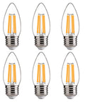 Six-pack of 100W Equivalent LED Candelabra Bulbs For Chandeliers, 800 Lumens, Dimmable Soft White 2700K, E26 Base, UL Listed