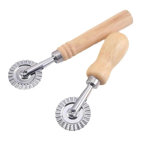 Wood-handled multipurpose dough roller and pastry wheel cutter for pizza with round blades, pro grade easy grip kitchen gadget for home chefs.