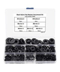 Massive 720 Piece Black Nylon Flat Washers Kit With Seven Sizes M3 M4 M5 M6 M8 M10 M12 For DIY Projects And Mechanical Fixes, kit in compartment box