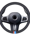 Top Shelf Nappa Leather Steering Wheel Cover Compatible With BMW 15 Inch Standard Wheels Precision Fit with perforated grip.