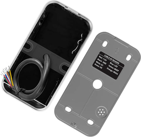 Back view of Wiegand Card Reader 125KHz RFID With 26 Bit Or 34 Bit Output Durable Metal Enclosure showing wiring and mounting points.