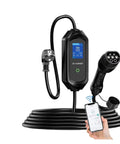Road Warrior Portable 3600W Type 2 Ev Charger With App Control And Sae J1772 Plug Swift Home Juice Box showing charging cord and app interface.