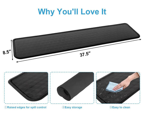 Heavy Duty Fridge Drip Pan And Leak Catcher Mat To Shield Floors From Watery Messes And Keep Your Place Bone Dry Non Slip Silicone Appliance Mat, 37.5" x 8.5", black.